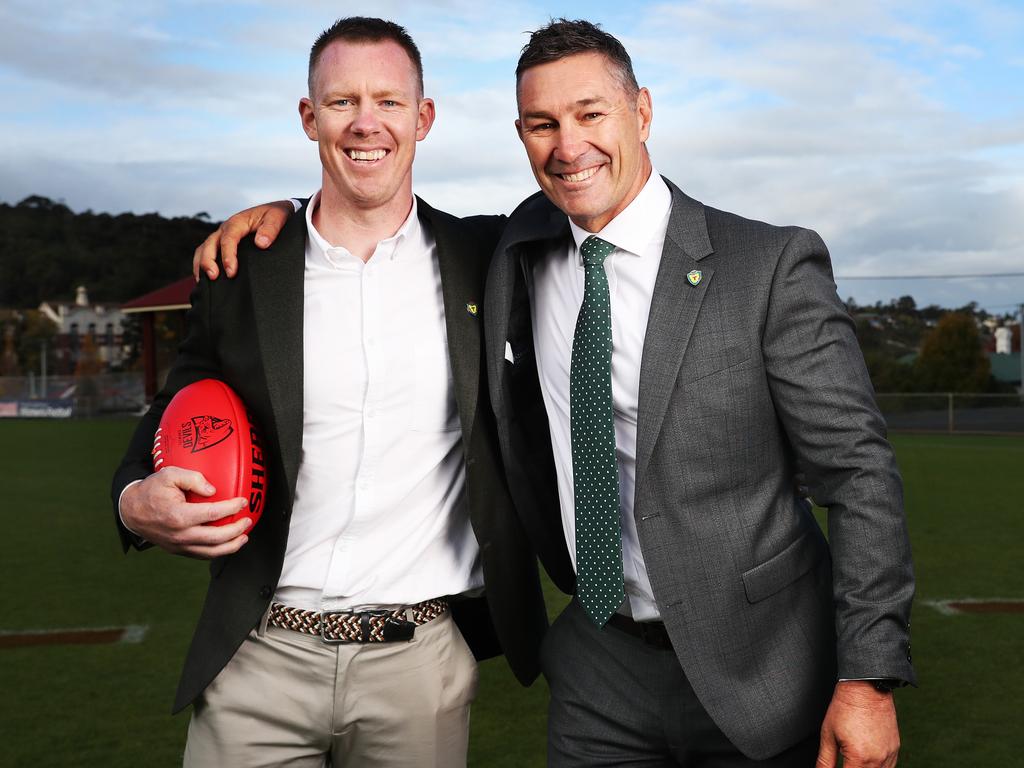 Tasmanian footy legends Jack Riewoldt and Alastair Lynch. Picture: Nikki Davis-Jones