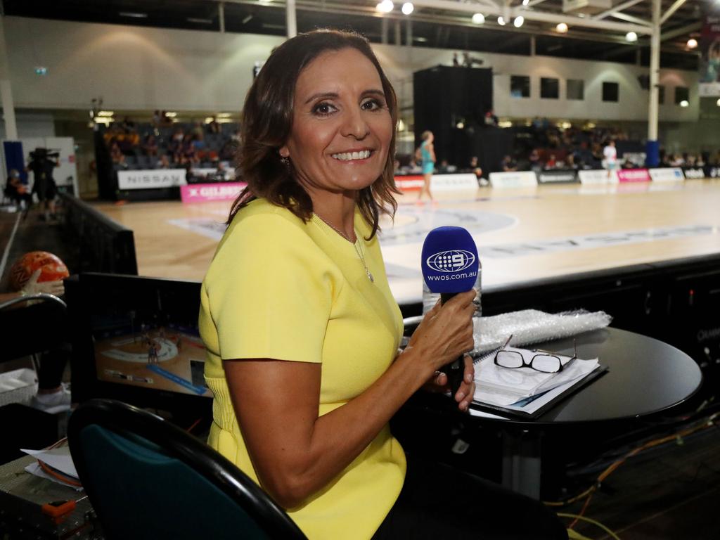 Super Netball game between Firebirds and Vixens at Cairns pop up stadium. Former CAirns and Australian player Sharon Finnan giving commentary at the game. PICTURE: STEWART McLEAN