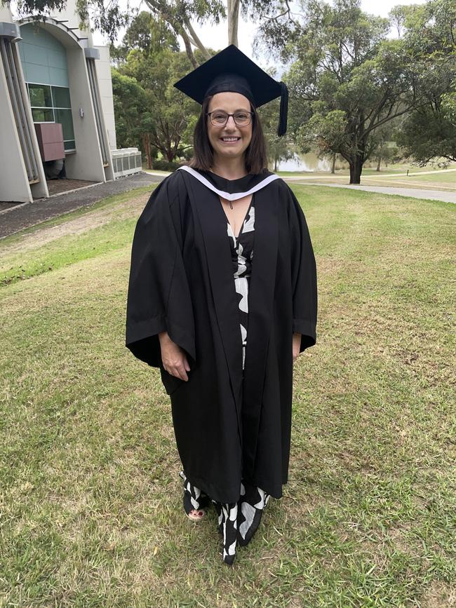 Melissa Glasgow at the Federation University Churchill Campus graduations on Tuesday, March 25, 2025. Picture: Jack Colantuono