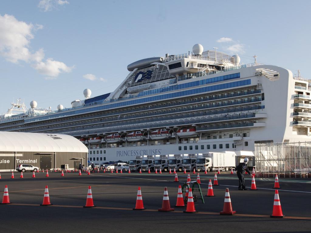 The quarantined cruise ship Diamond Princess anchored at the Yokohama Port near Tokyo. Picture: AP/Koji Sasahara