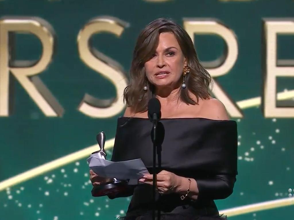 Lisa Wilkinson giving her speech at the Logies last weekend. Picture: Channel 9