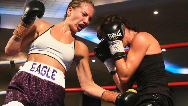 Lauryn Eagle in her Australian Super Featherweight title fight against Lee Dittmar at the Emporium Function Centre, Bankstown. Pic Mark Evans