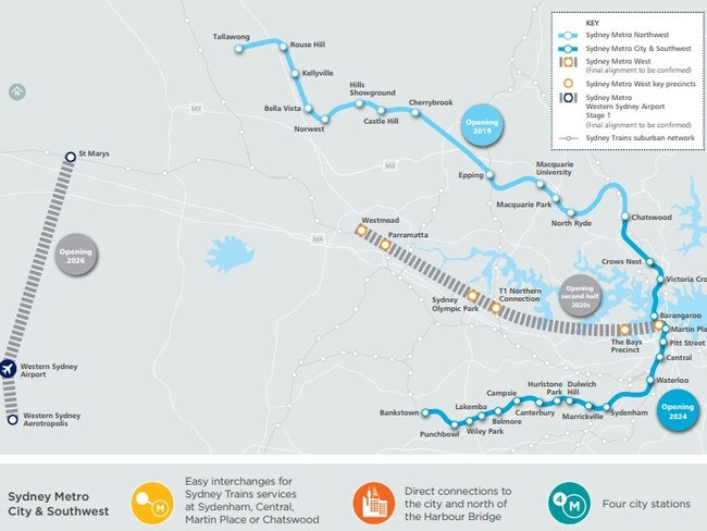 The planned Sydney Metro network. Picture: Sydney Metro