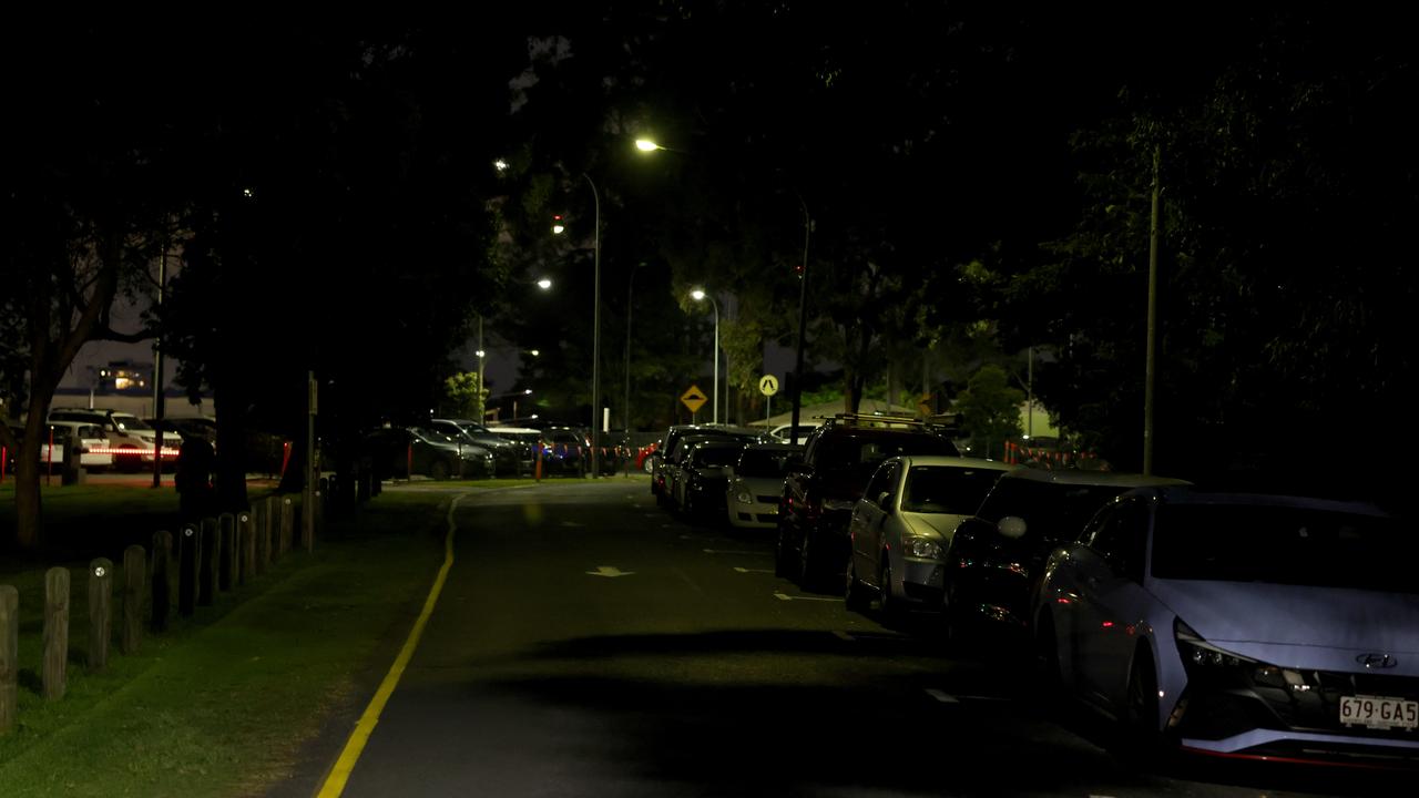 A dark road where nurses who work at the Prince Charles Hospital park. Photo: Steve Pohlner