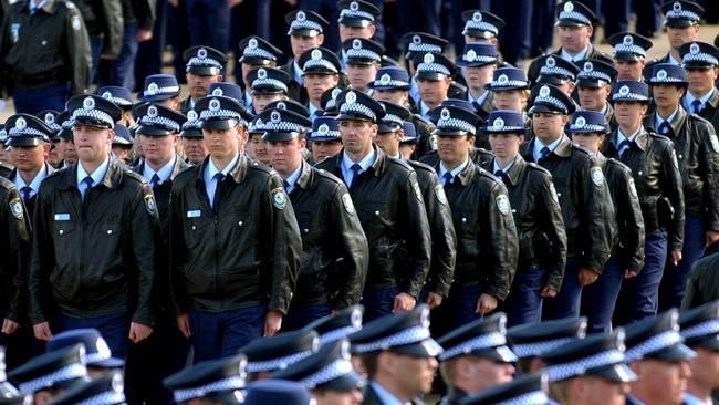 (File image) Graduating police constables during the graduation parade at the NSW Police Academy in Goulburn. Picture: AAP Image/Alan Porritt