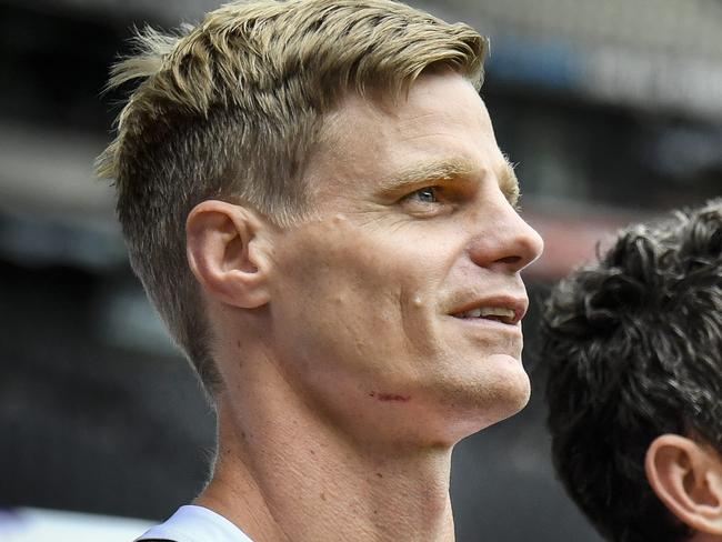 Western Bulldogs captain Robert Murphy and St Kilda captain Nick Riewoldt holding a media conference at Etihad Stadium. Both sides will be supporting Maddie RiewoldtÕs Vision. It will also be Nicks 300th game. Picture: Jason Edwards