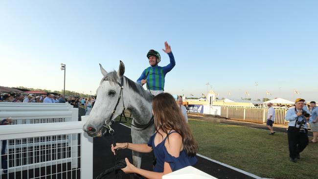 Ihtsahymn ridden by Peter Hall after winning the 2019 Darwin Cup