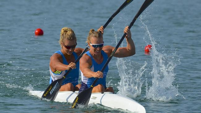 Naomi Flood (left) and Jo Brigden-Jones racing the K2 together.