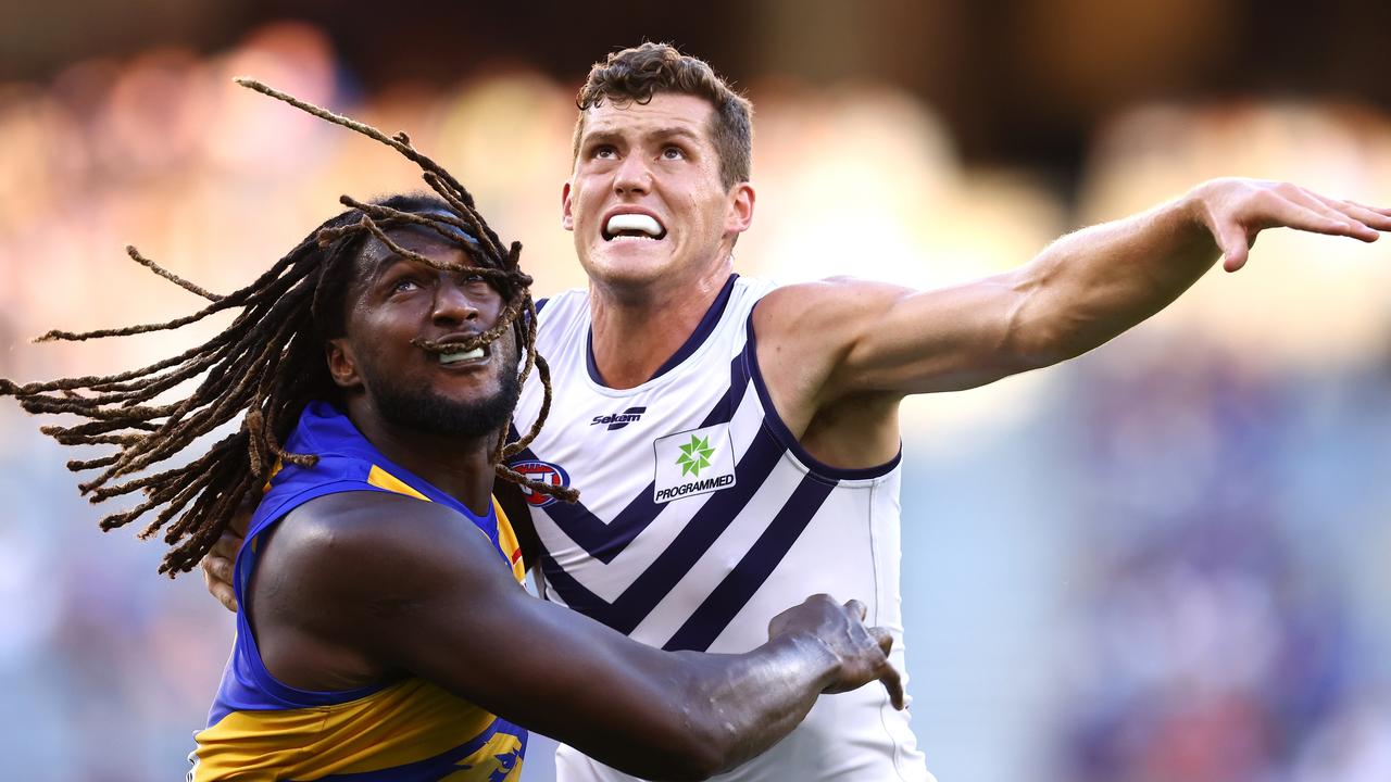 After taking on Nic Naitanui during the pre-season, Lloyd Meek will make his AFL debut against Max Gawn. Picture: Paul Kane