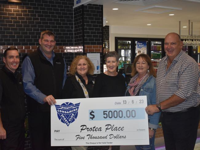 Condamine Sports Club and Protea Place volunteers L-R: Gavin O’Leary, Steven Domjhan, Kathy Payne, Sue Campbell, Julie Gliori and Ross Bell. (Photo: Warwick Daily News)