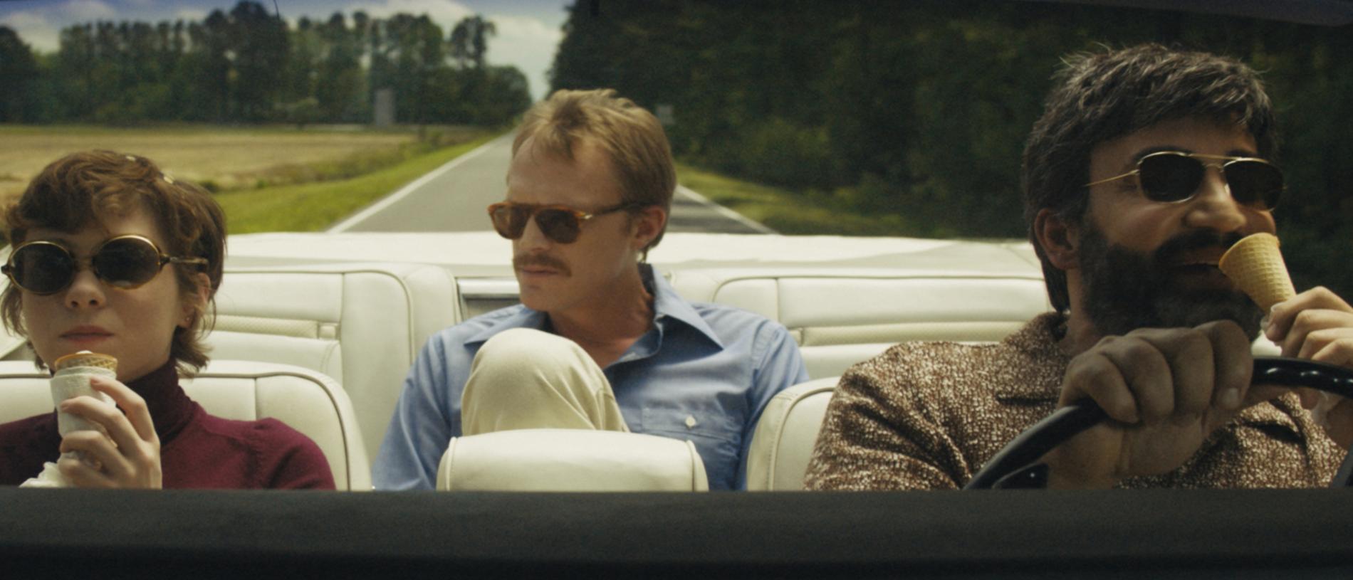 Cruising … Uncle Frank stars Sophie Lillis, Paul Bettany and Peter Macdissi. Picture: Supplied.