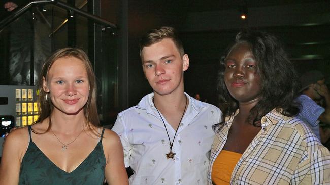 L-R Mary Holden, Brayden Wright and Teresa Bol at Zodiac Nightclub.Photo Liam Fahey / Morning Bulletin
