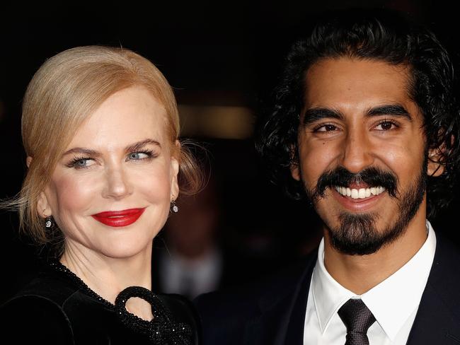 Nicole Kidman, pictured with Lion co-star Dev Patel, is nominated for Best Supporting Actress in a Motion Picture at the 2017 Golden Globes. Picture: John Phillips/Getty Images for BFI