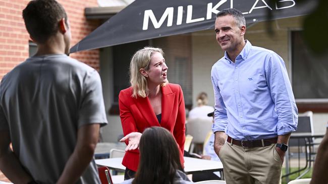 SA Premier Peter Malinauskas and Labor's Claire Clutterham, the new member for Sturt. Picture Mark Brake