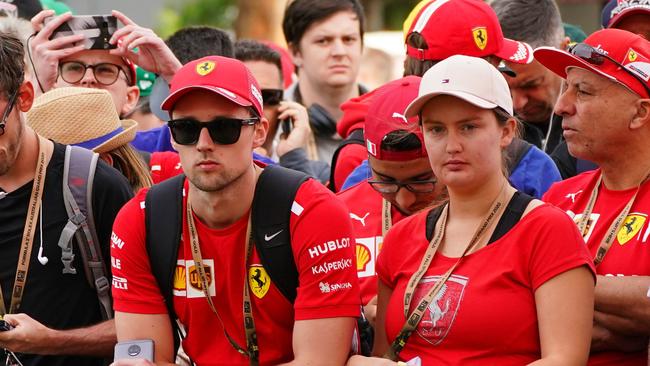 Spectators queue at the gate to gain entry to the F1 course ahead of confirmation of the Australian Grand Prix’s cancellation this morning. Picture: Scott Barbour/AAP