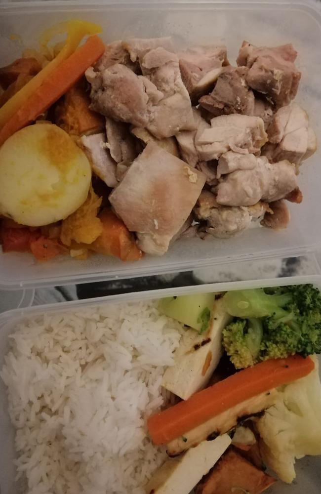 Flavourless boiled chicken was on the menu for Jade and her husband during quarantine. Picture: Supplied