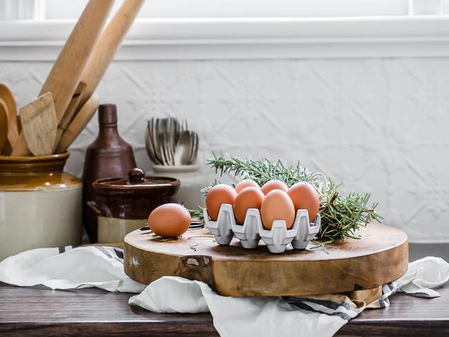 Some of the fresh eggs from the Cloud River Farm’s free-range chooks that guests are invited to collect. Picture: Naomi Sherman.