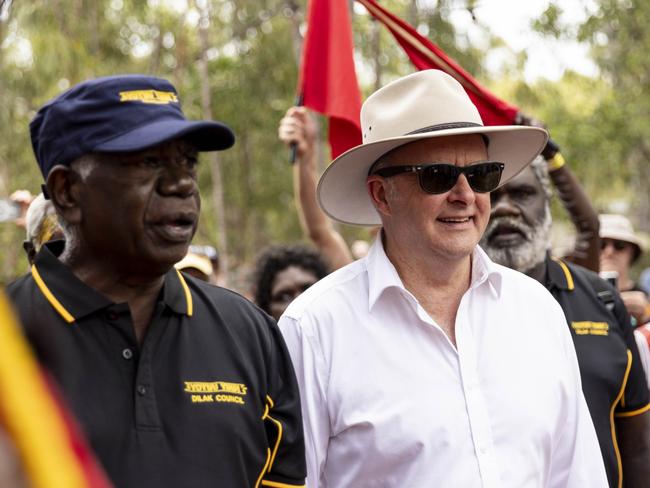 PM Albanese and Djawa Yunupingu at the Garma Festival 2024  opening ceremony by Teagan Glenane for Yothu Yindi Foundation