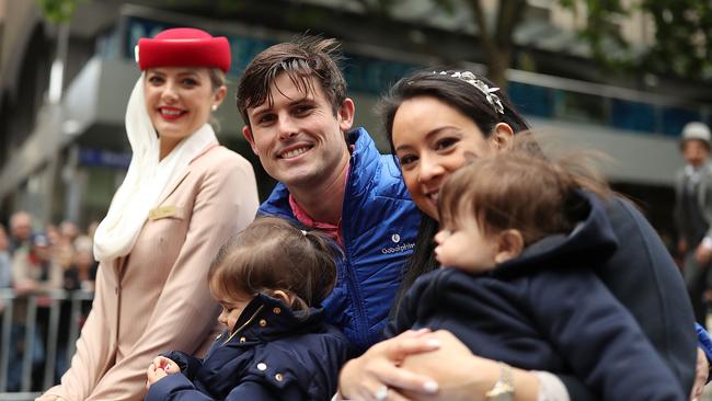 Trainer James Cummings with his family during the Melbourne Cup Parade