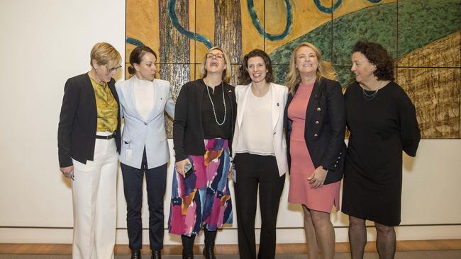 Independents Zali Steggall and other teal independents spoke to media in Parliament House in Canberra. Left to right: Zoe Daniel, Sophie Scamps, Zali Steggall, Allegra Spender, Kylea Tink and Monique Ryan. Picture: NCA NewsWire / Gary Ramage