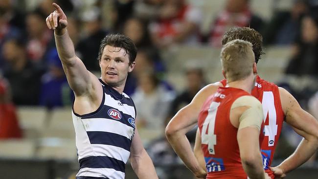 Chris Scott’s ploy to start Patrick Dangerfield at full-forward worked beautifully against the Swans. Picture: Alex Coppel