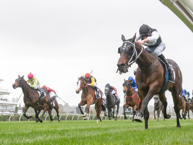 First Immortal ridden by Blake Shinn wins the Polytrack Mahogany Challenge Final at Flemington Racecourse on July 01, 2023 in Flemington, Australia. (Photo by Reg Ryan/Racing Photos via Getty Images)