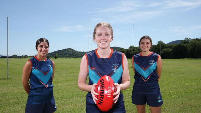 The St Andrew's Catholic College senior girls Reshan Narula, 17, Alyssa Gall, 16, and Sienna Little. Picture: Brendan Radke