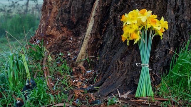 Mark Weigall left a bunch of flowers as a tribute this morning. Picture: Jay Town