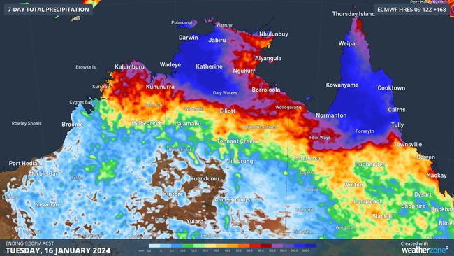 Some areas may receive 500mm of rain between Wednesday and Tuesday. Picture: Weatherzone