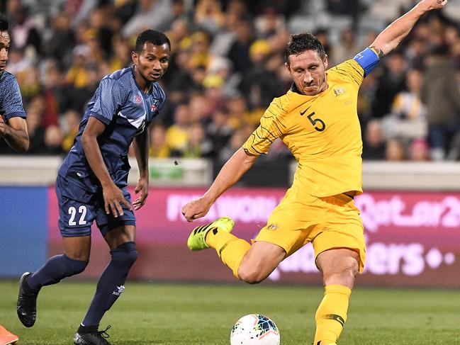 Mark Milligan in his final Socceroos game, in the World Cup qualifying win over Nepal last October. Picture: AAP Image