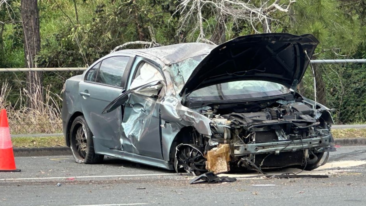 The car involved in a serious crash on Kessels Rd at Coopers Plains. Picture: Samantha Scott