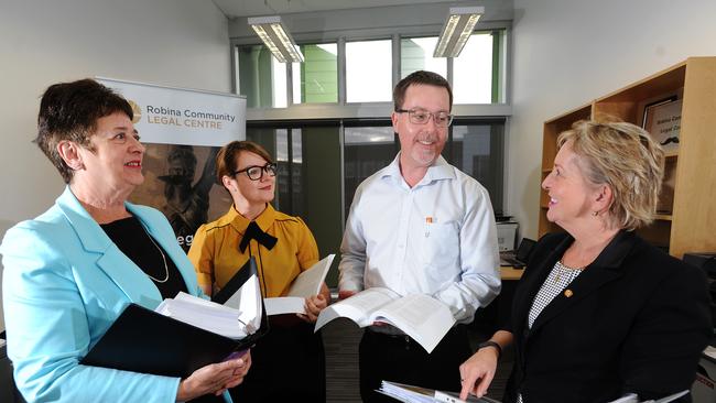 Earlier discussions about funding — Ross Lee with then Councillor Jan Grew, Rebecca Gee and Ros Bates. Pic John Gass.