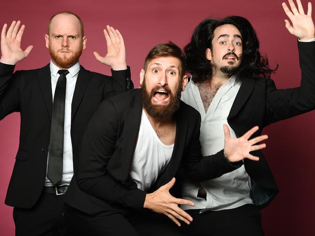 Australian comedy trio Aunty Donna includes (from left to right) Broden Kelly, Mark Samual Bonanno and Zachary Ruane. Picture: Josie Hayden