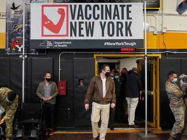 New York Governor Andrew Cuomo at a vaccination site in Brooklyn.