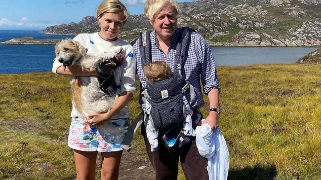 Carrie and Boris Johnson on holiday in Scotland with Dilyn the dog and Wilfred, their first baby, last year.