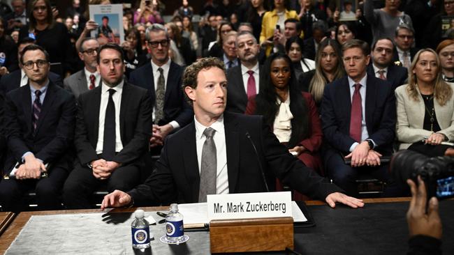 Mark Zuckerberg, chief executive of Meta, looks on during the US Senate Judiciary Committee hearing.