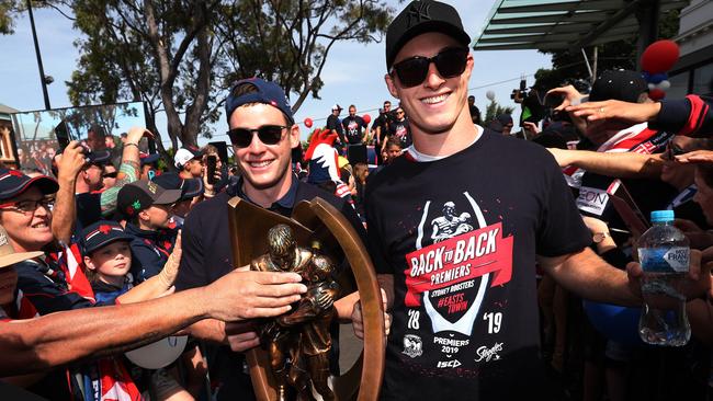 Roosters stars Luke Keary and Sam Verrills. Picture: Brett Costello