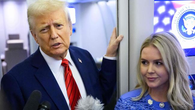 US President Donald Trump with White House Press Secretary Karoline Leavitt. Picture: Mandel Ngan/AFP