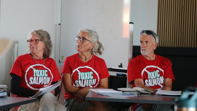 Mary Ogarey from Wynyard, Cass Wright from Squeaking Point and Rohan Paske also from Squeaking Point at the Blue Economy CRC fish farming trial meeting 12 May 2025. Picture: Elise Kaine