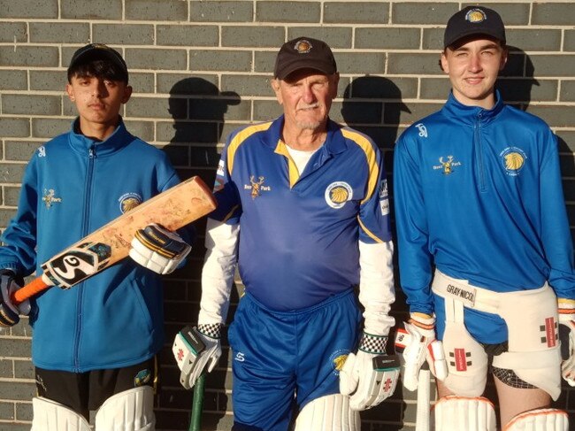 Richard Phillips with Deer Park juniors Tommy Sufi-Ismail and Finn Setterfield.