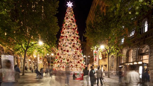 Christmas cheer in Sydney at Martin Place on Monday. Picture: Monique Harmer