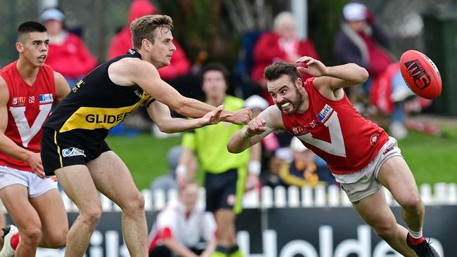 North Adelaide captain Max Thring and Glenelg's Bryce Woolard will meet again at Prospect Oval. Picture: Tom Huntley