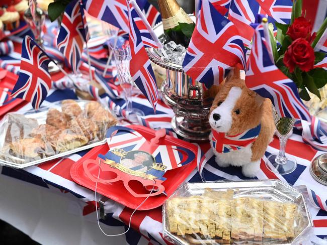 Food and drinks are displayed on a table at street party – one of thousands taking place across the UK.