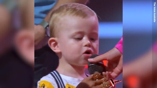 Adorable singing 2-year-old steals the show (The Voice)