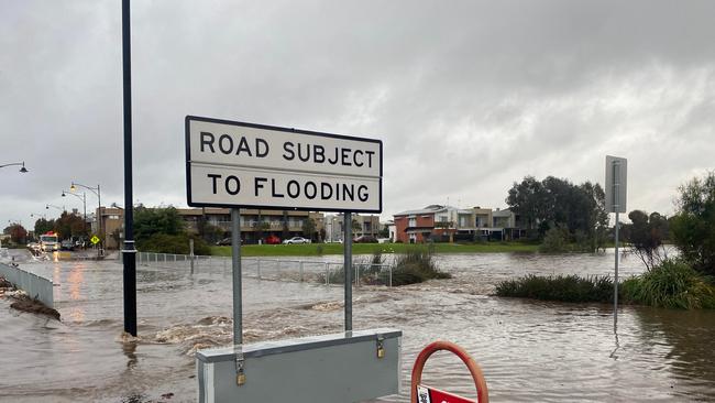 A Mawson Lakes road regularly engulfed in water during heavy rain. Picture: Supplied