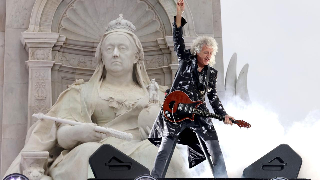 Brian May of Queen performs during the Platinum Party At The Palace. Picture: Getty