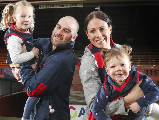 Natalie and Jace Bode with their daughters Maddie and Milla at Norwood Oval. Picture: SARAH REED