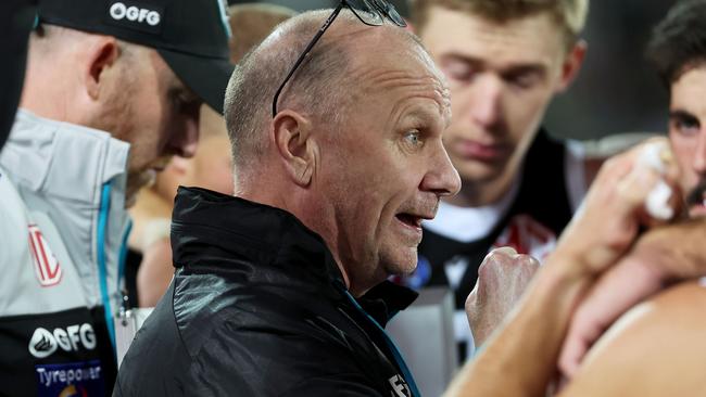 ADELAIDE, AUSTRALIA - APRIL 01: Ken Hinkley, Senior Coach of the Power during the 2023 AFL Round 03 match between the Port Adelaide Power and the Adelaide Crows at Adelaide Oval on April 1, 2023 in Adelaide, Australia. (Photo by James Elsby/AFL Photos via Getty Images)