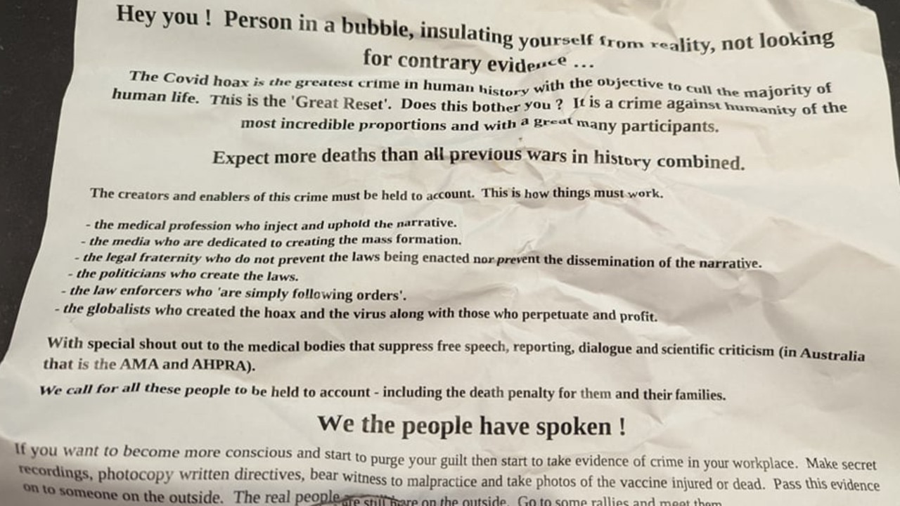 Threatening flyers were found on cars parked outside of the Toowoomba Hospital.