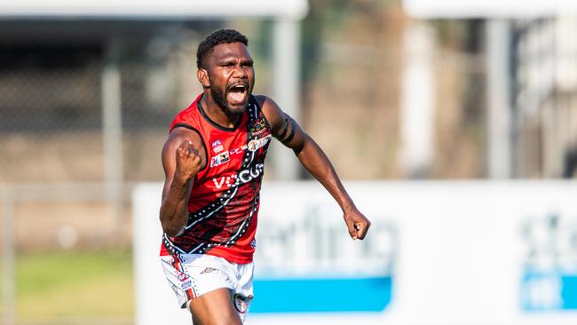 Kim Kantilla was everywhere in the Tiwi Bombers win against Palmerston Magpies in Round 3 of the 2023-24 NTFL season. Picture: Pema Tamang Pakhrin